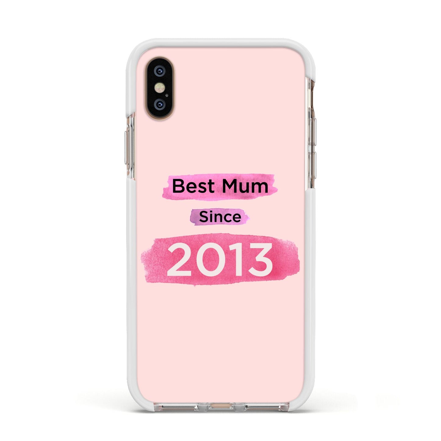 Pink Best Mum Apple iPhone Xs Impact Case White Edge on Gold Phone