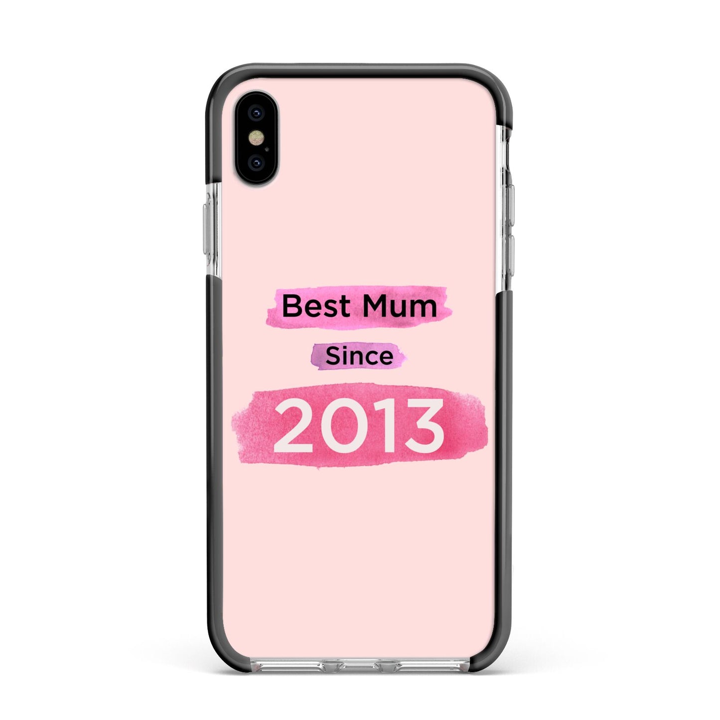 Pink Best Mum Apple iPhone Xs Max Impact Case Black Edge on Silver Phone