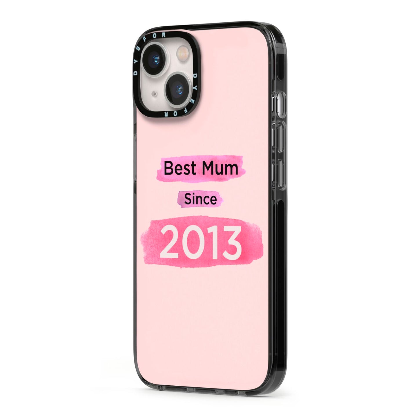 Pink Best Mum iPhone 13 Black Impact Case Side Angle on Silver phone