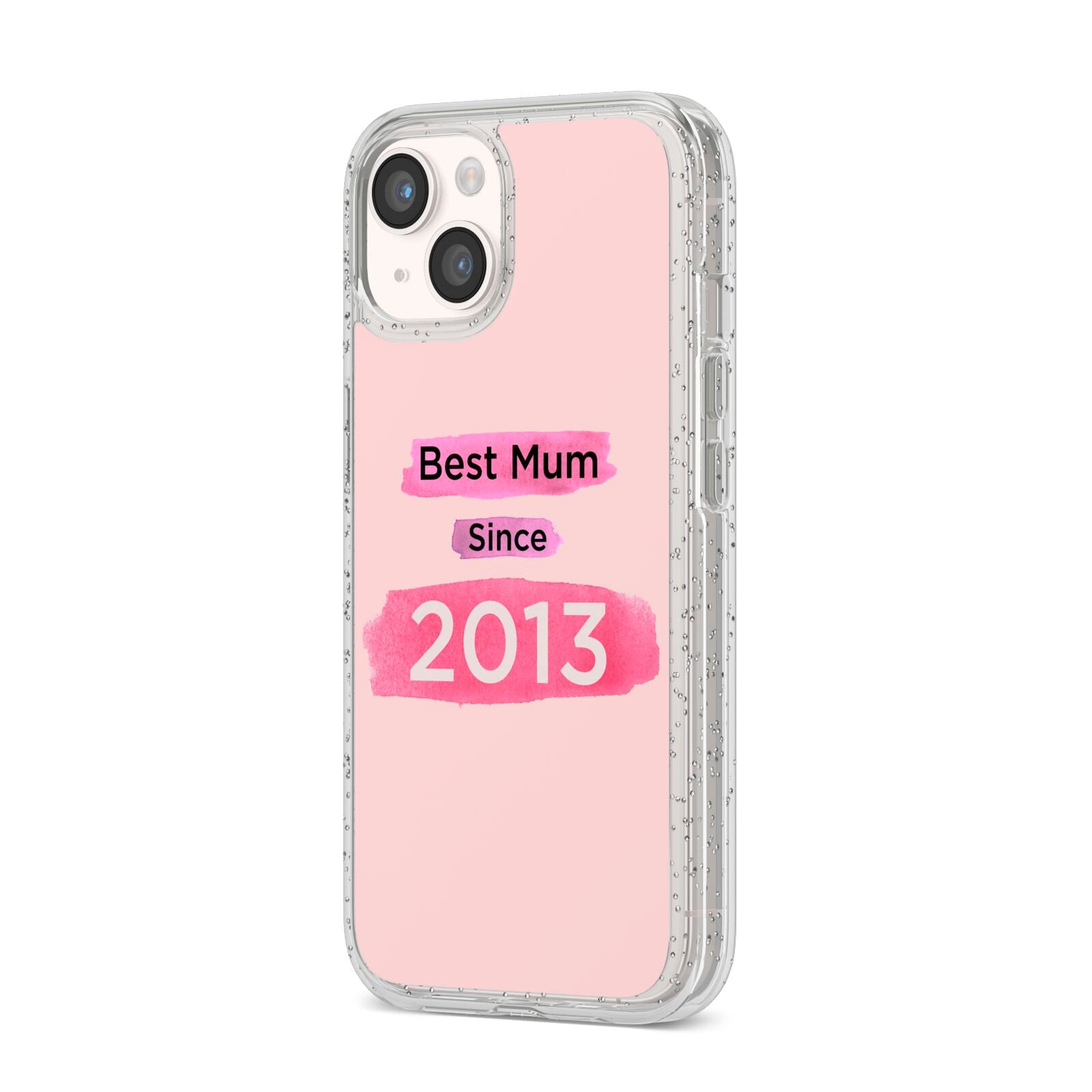 Pink Best Mum iPhone 14 Glitter Tough Case Starlight Angled Image