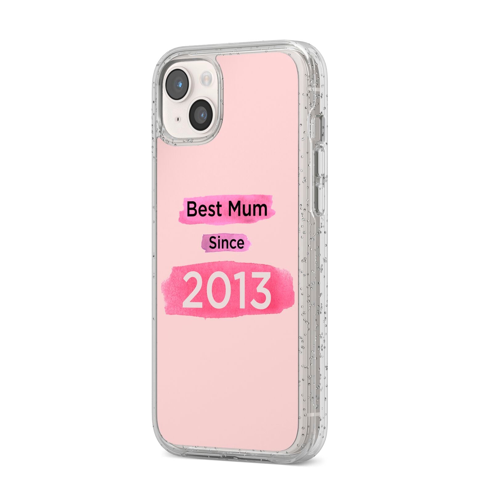 Pink Best Mum iPhone 14 Plus Glitter Tough Case Starlight Angled Image