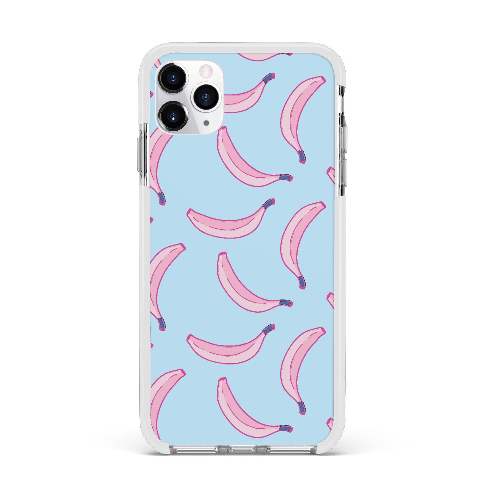 Pink Blue Bannana Fruit Apple iPhone 11 Pro Max in Silver with White Impact Case