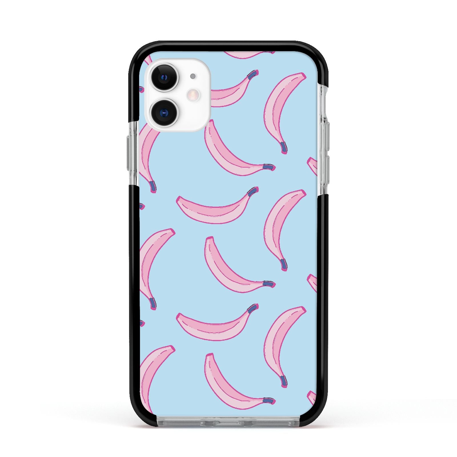 Pink Blue Bannana Fruit Apple iPhone 11 in White with Black Impact Case