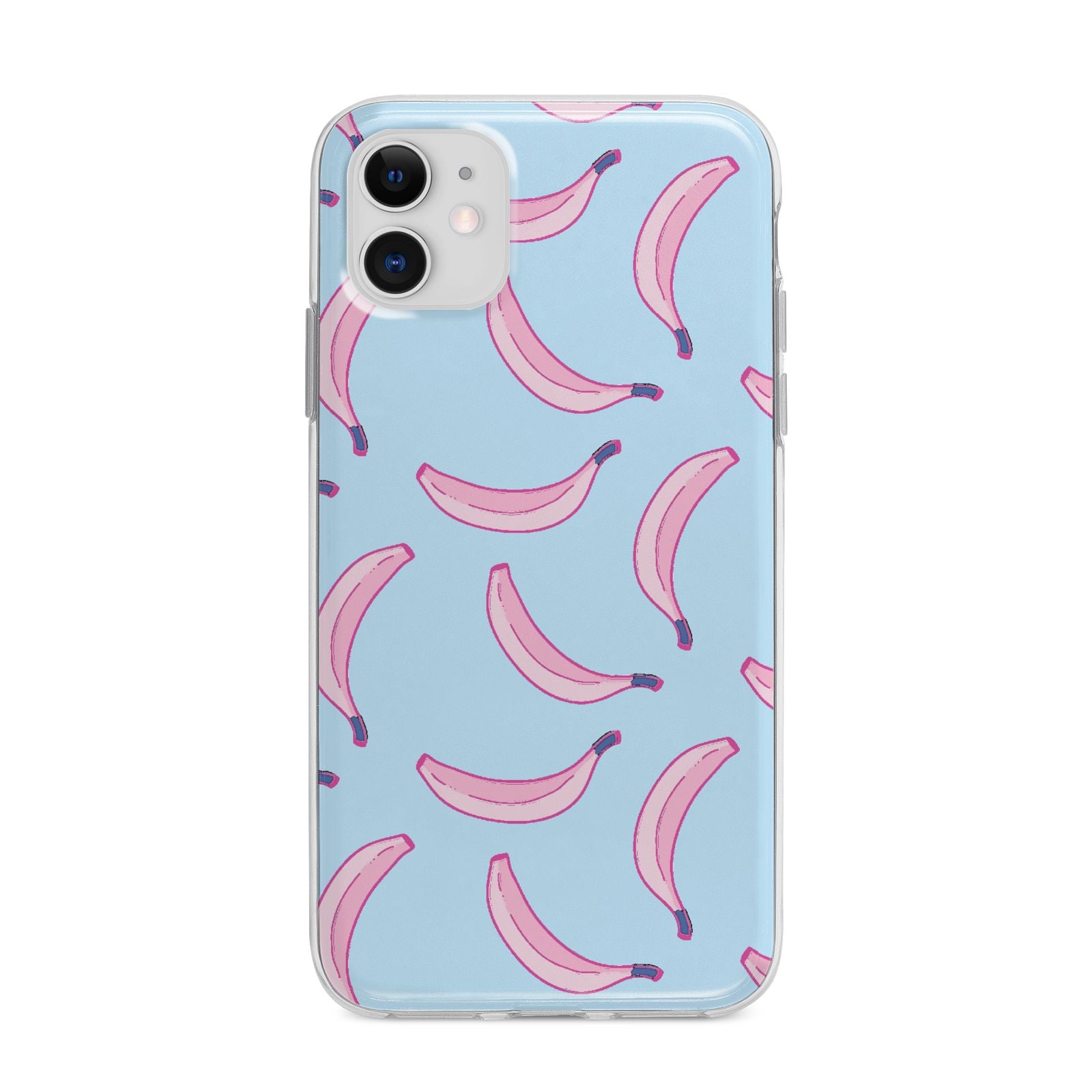 Pink Blue Bannana Fruit Apple iPhone 11 in White with Bumper Case