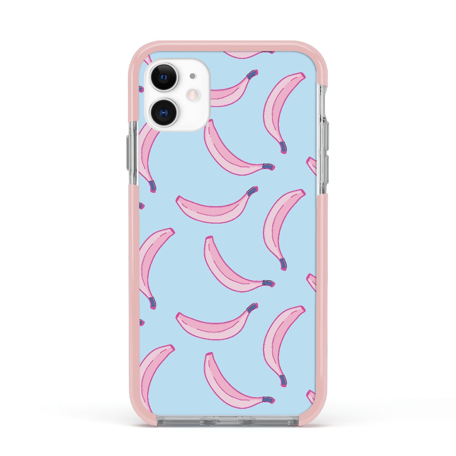 Pink Blue Bannana Fruit Apple iPhone 11 in White with Pink Impact Case