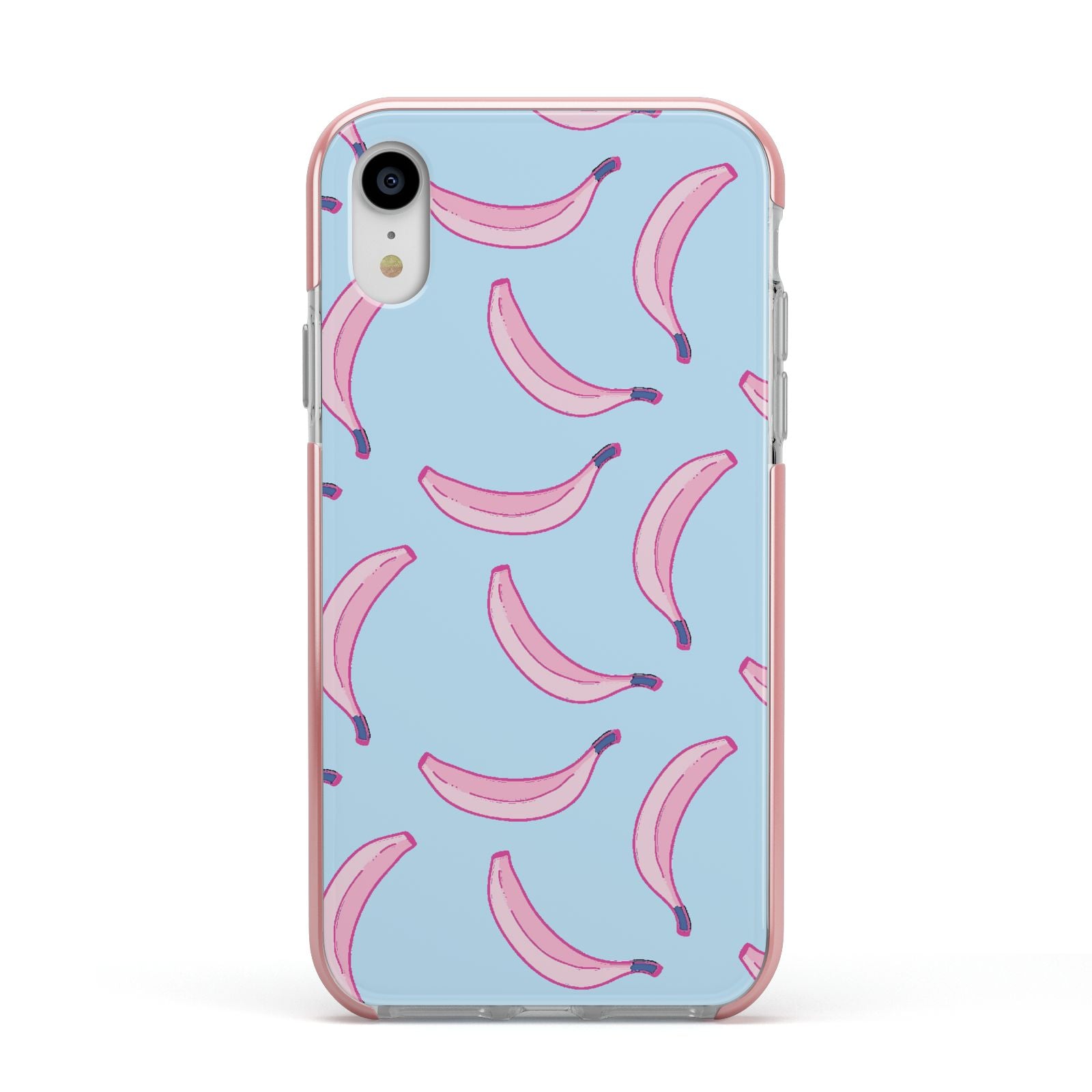 Pink Blue Bannana Fruit Apple iPhone XR Impact Case Pink Edge on Silver Phone