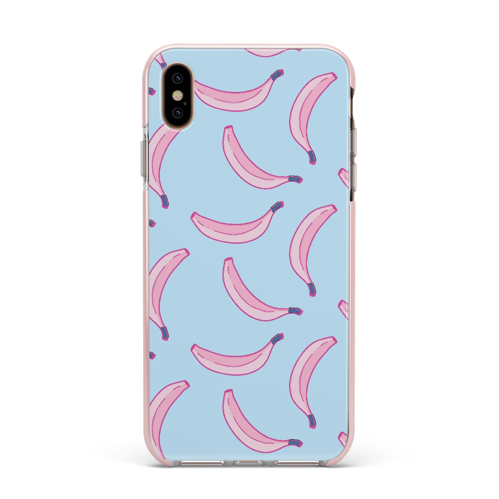 Pink Blue Bannana Fruit Apple iPhone Xs Max Impact Case Pink Edge on Gold Phone