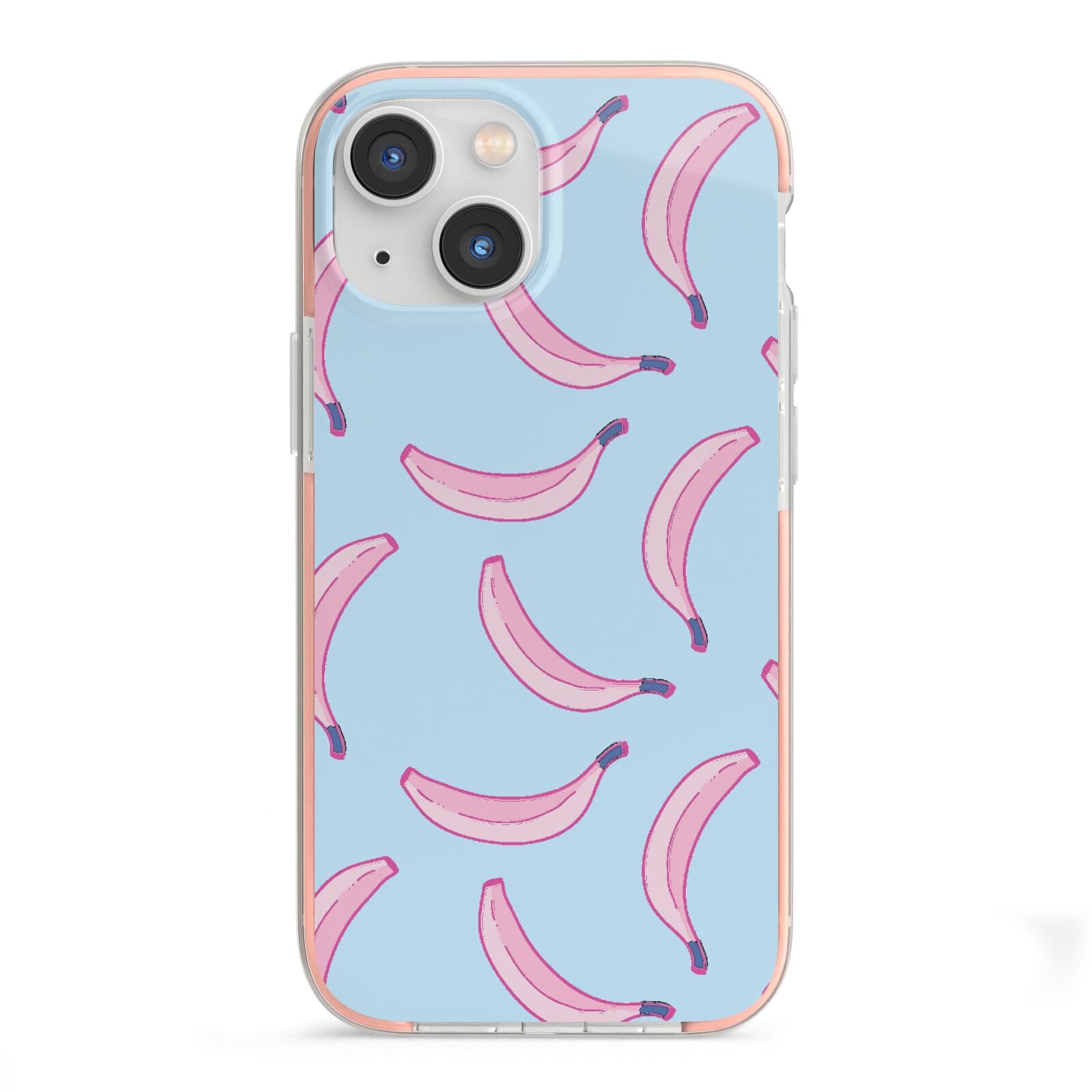 Pink Blue Bannana Fruit iPhone 13 Mini TPU Impact Case with Pink Edges