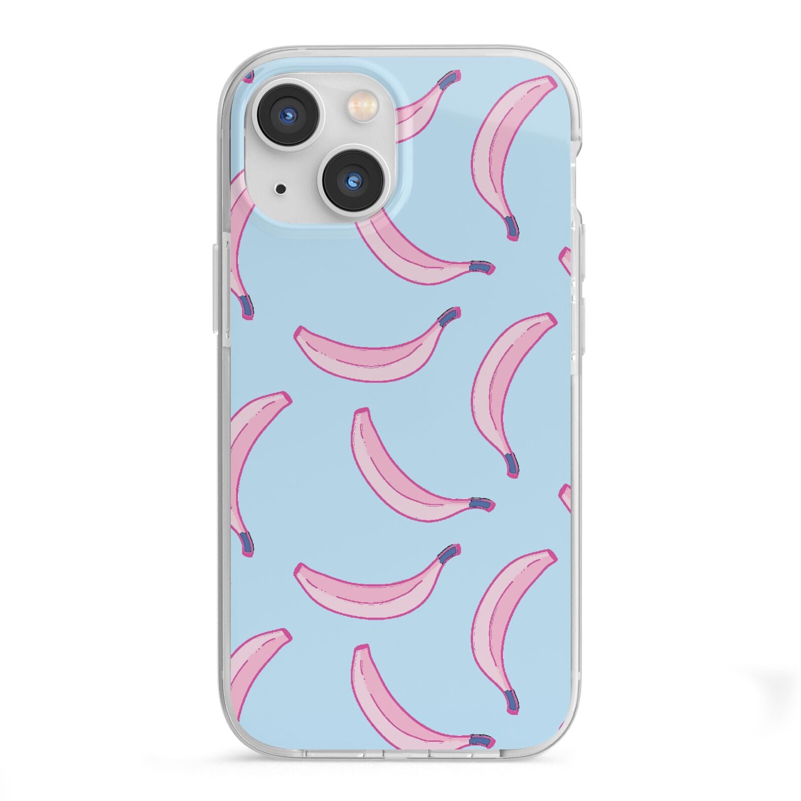 Pink Blue Bannana Fruit iPhone 13 Mini TPU Impact Case with White Edges