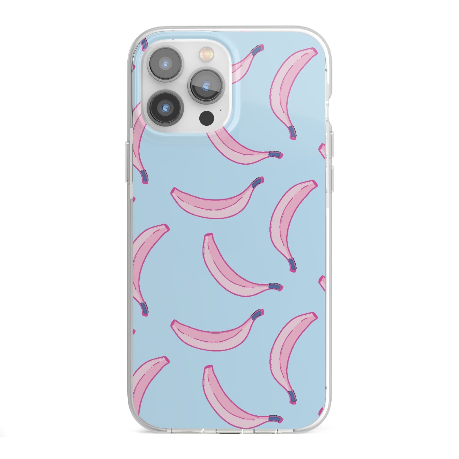 Pink Blue Bannana Fruit iPhone 13 Pro Max TPU Impact Case with White Edges