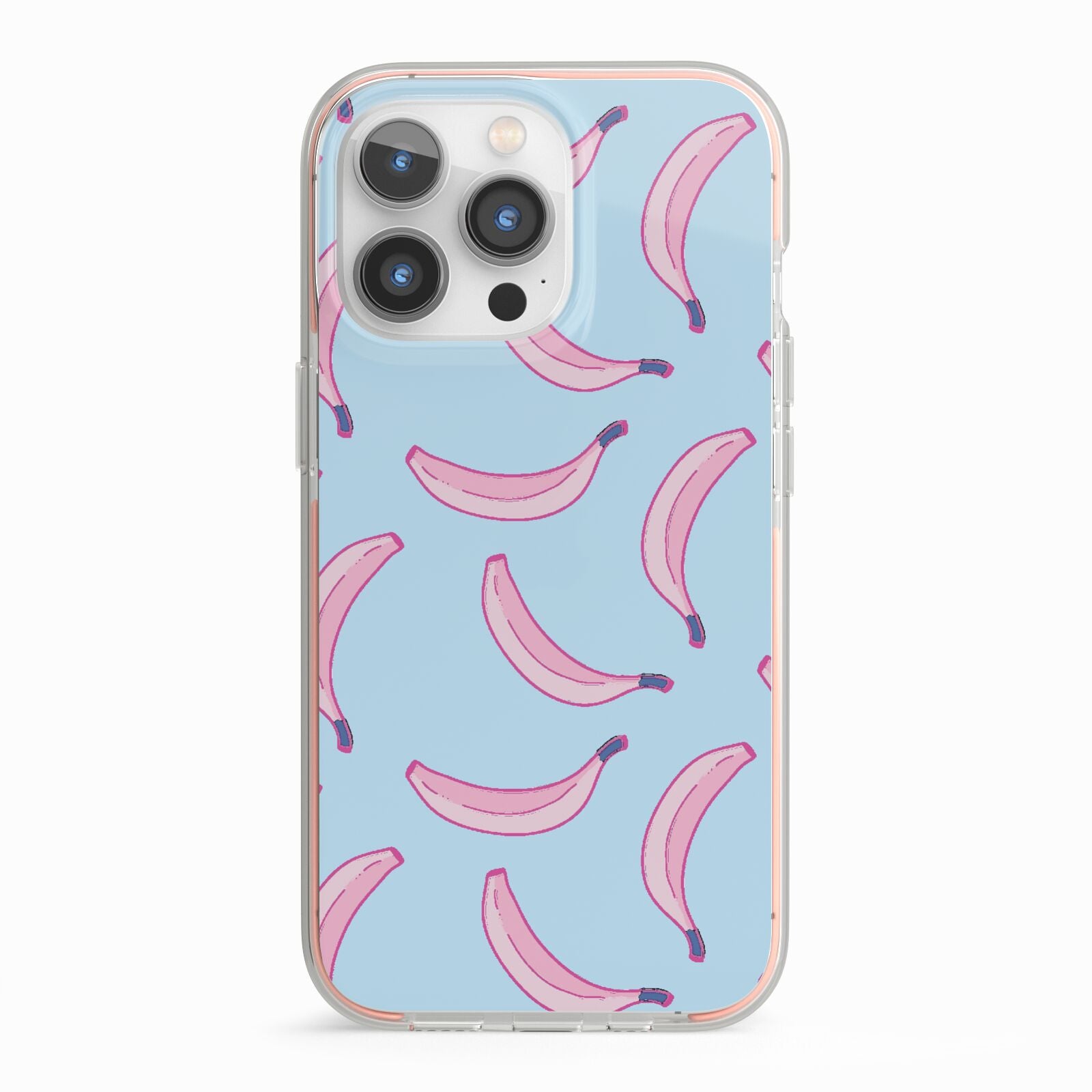 Pink Blue Bannana Fruit iPhone 13 Pro TPU Impact Case with Pink Edges