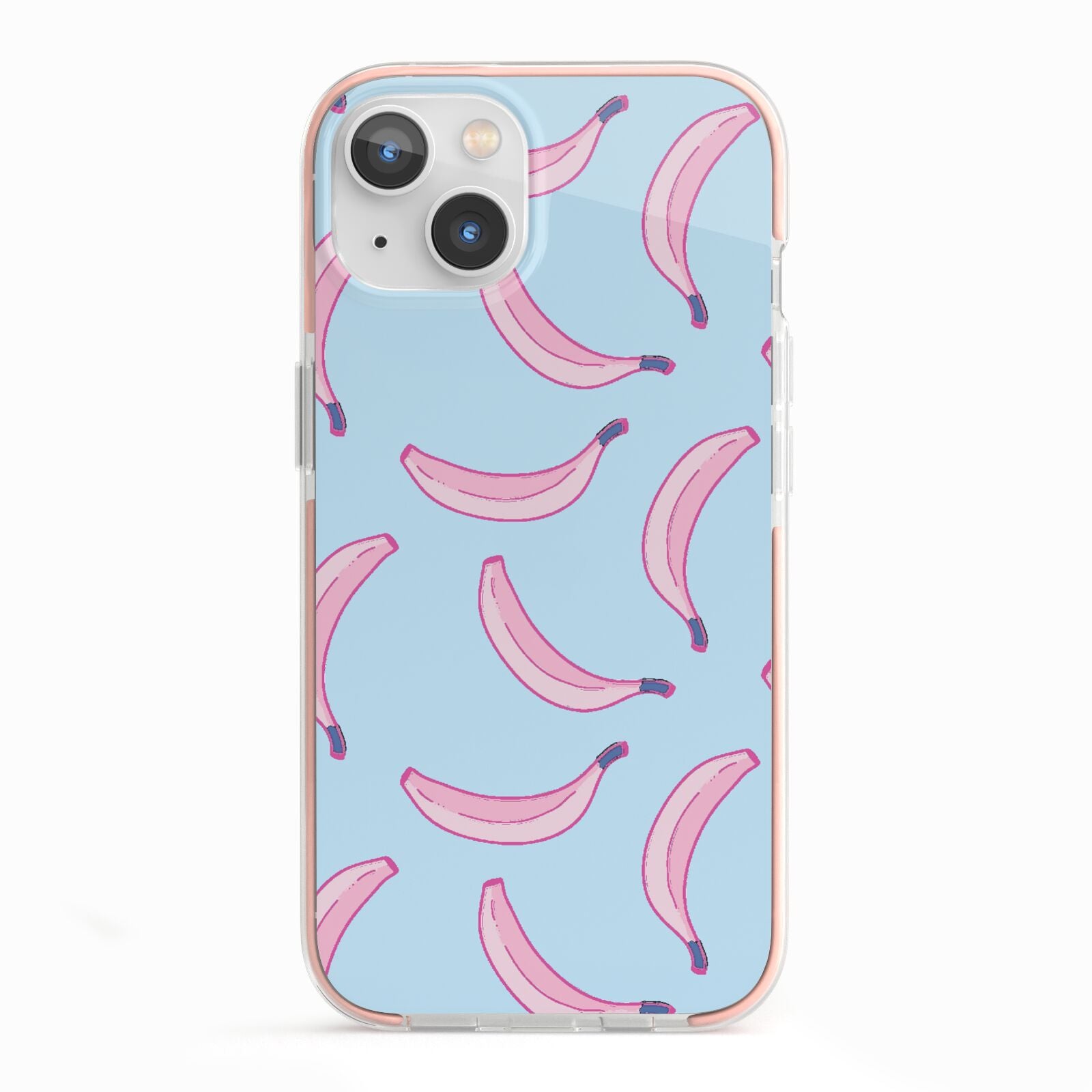 Pink Blue Bannana Fruit iPhone 13 TPU Impact Case with Pink Edges