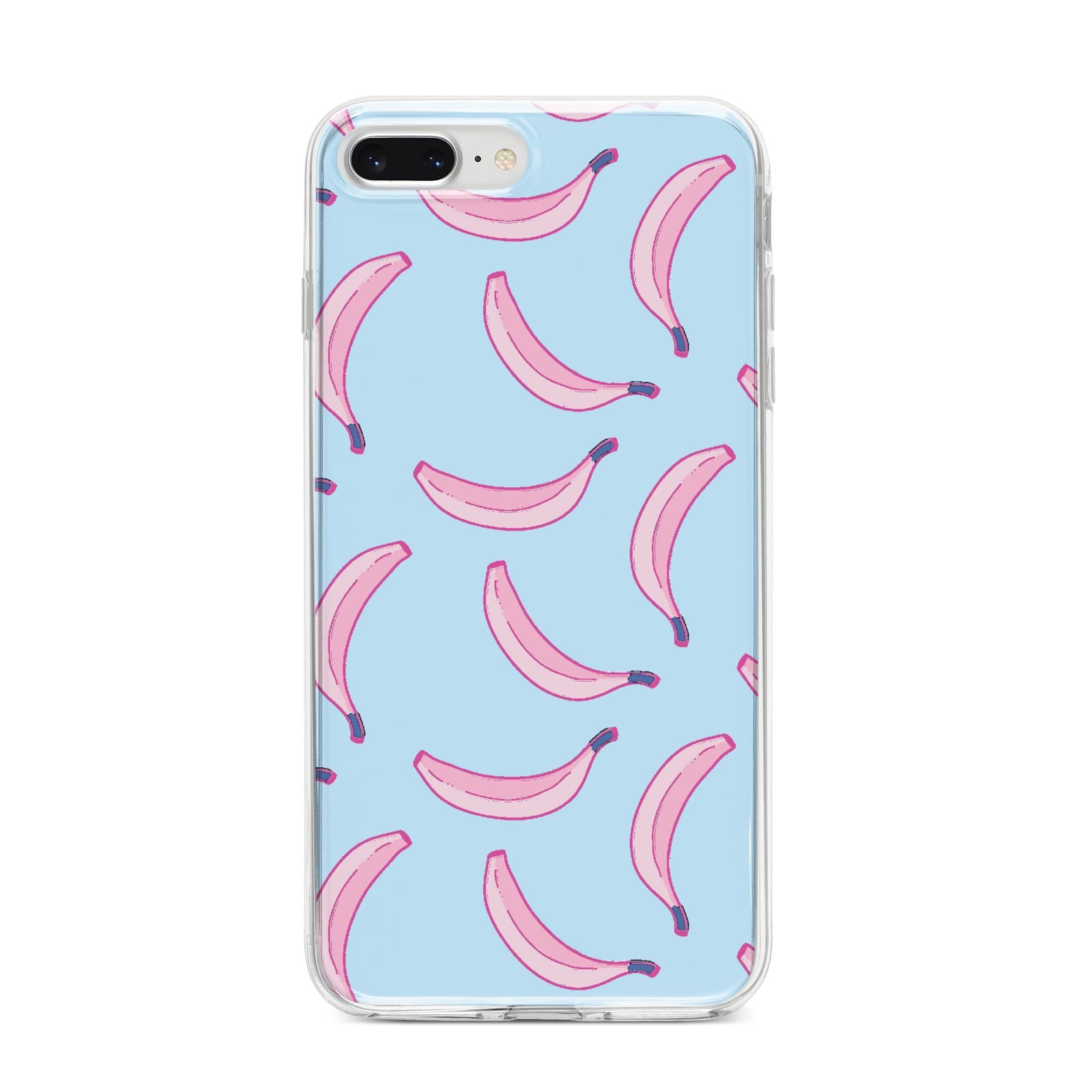 Pink Blue Bannana Fruit iPhone 8 Plus Bumper Case on Silver iPhone