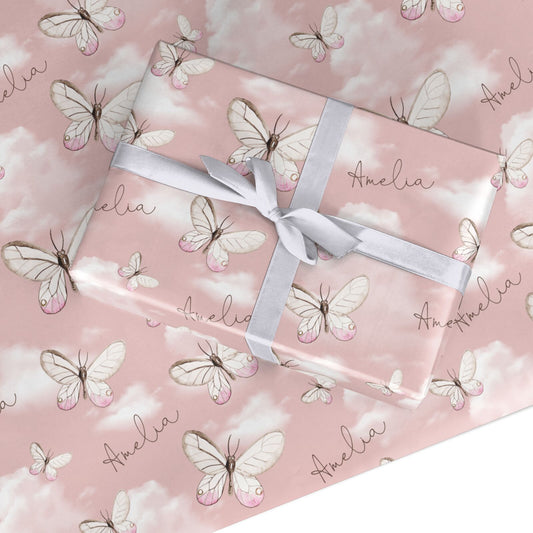 Pink Butterflies Personalised Custom Wrapping Paper