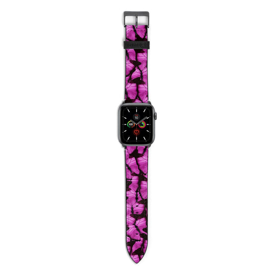 Pink Butterfly Apple Watch Strap with Space Grey Hardware