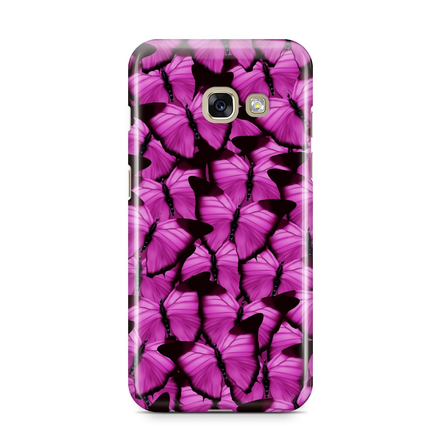 Pink Butterfly Samsung Galaxy A3 2017 Case on gold phone