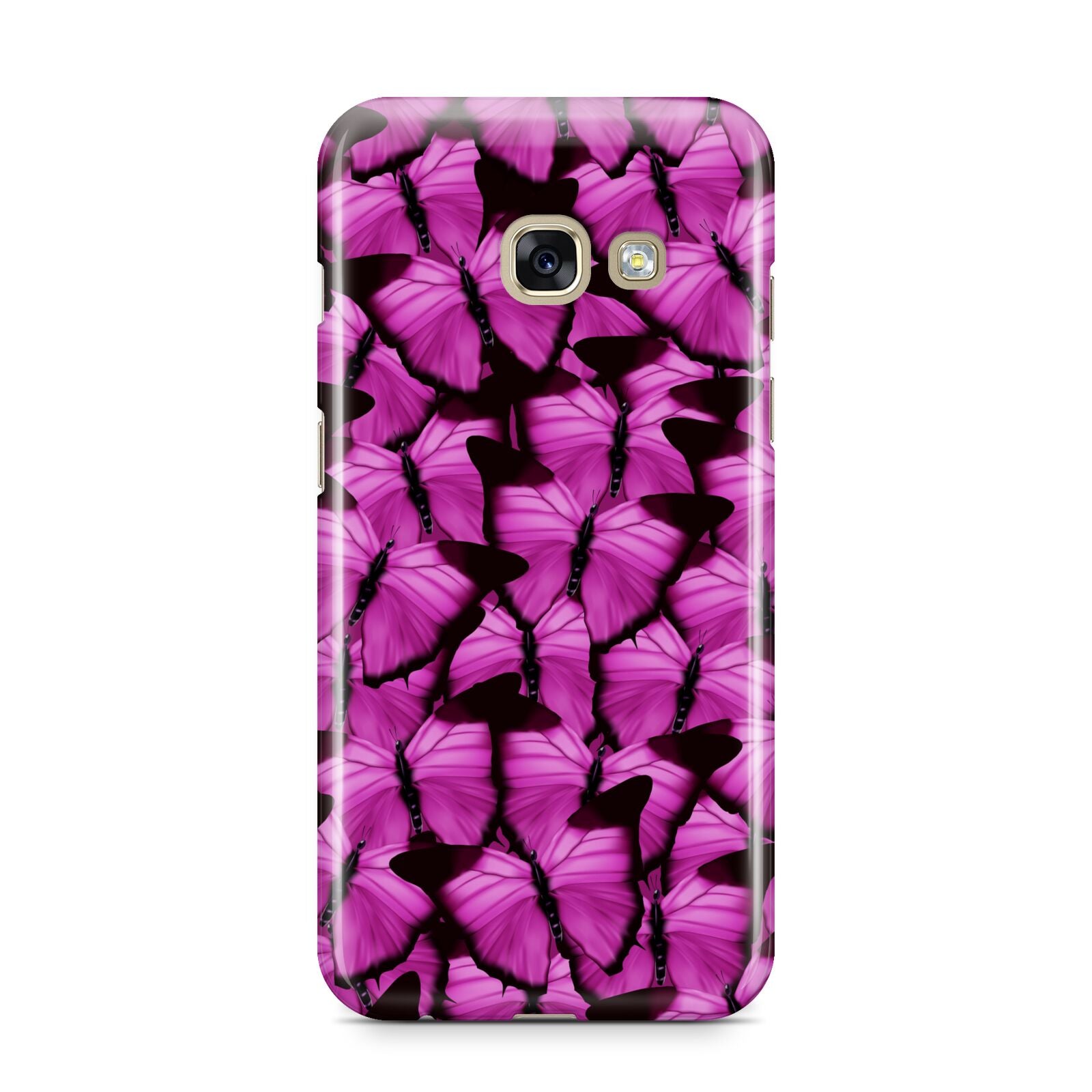 Pink Butterfly Samsung Galaxy A3 2017 Case on gold phone