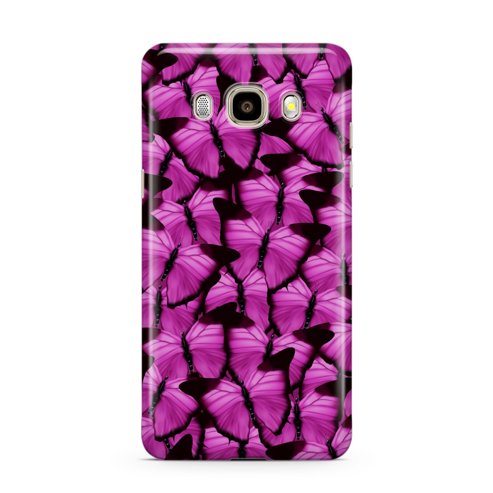 Pink Butterfly Samsung Galaxy J7 2016 Case on gold phone