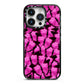 Pink Butterfly iPhone 14 Pro Black Impact Case on Silver phone