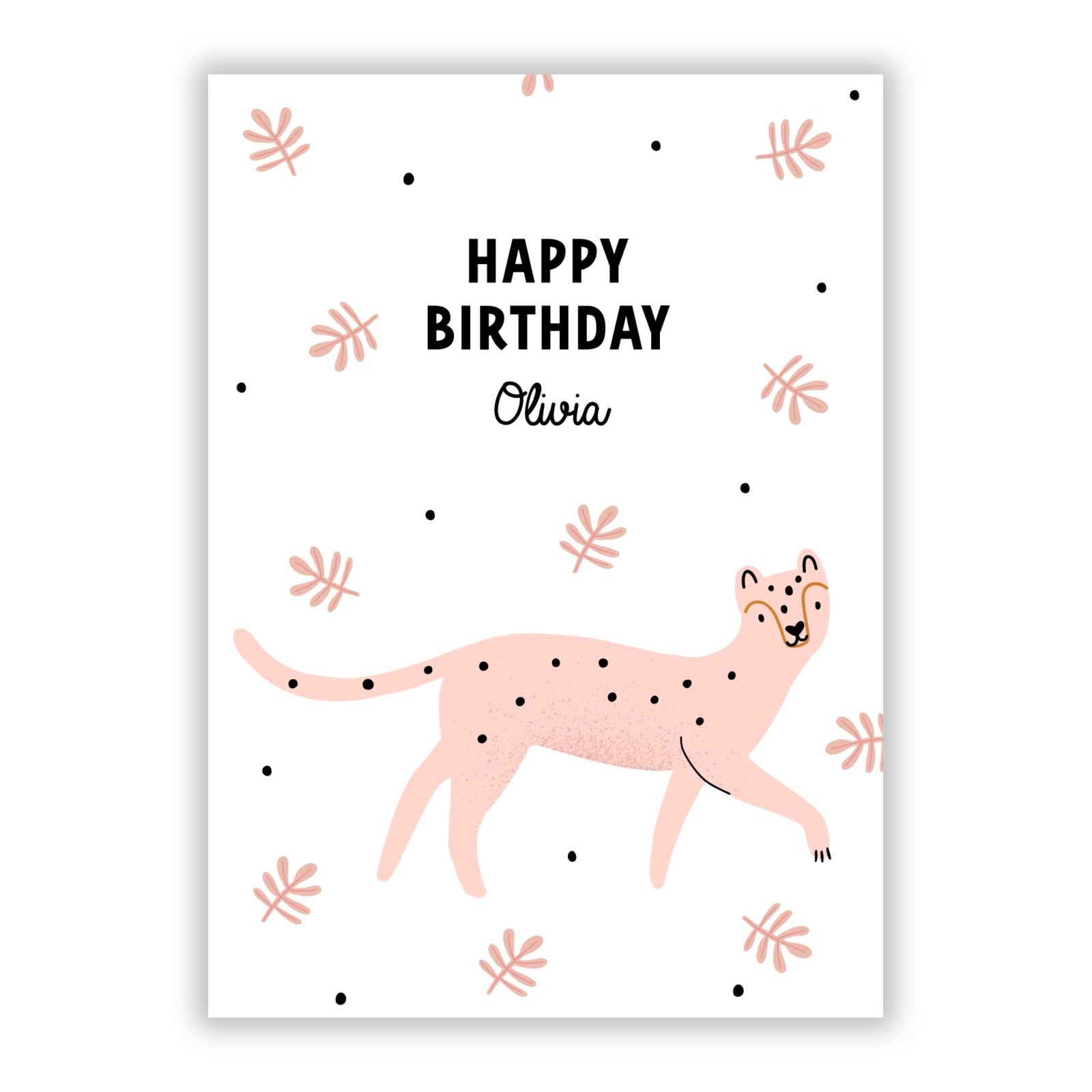 Pink Cheetah Birthday A5 Flat Greetings Card