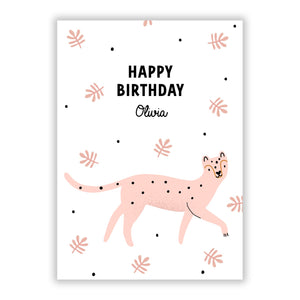 Pink Cheetah Birthday Greetings Card