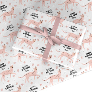 Pink Cheetah Birthday Wrapping Paper