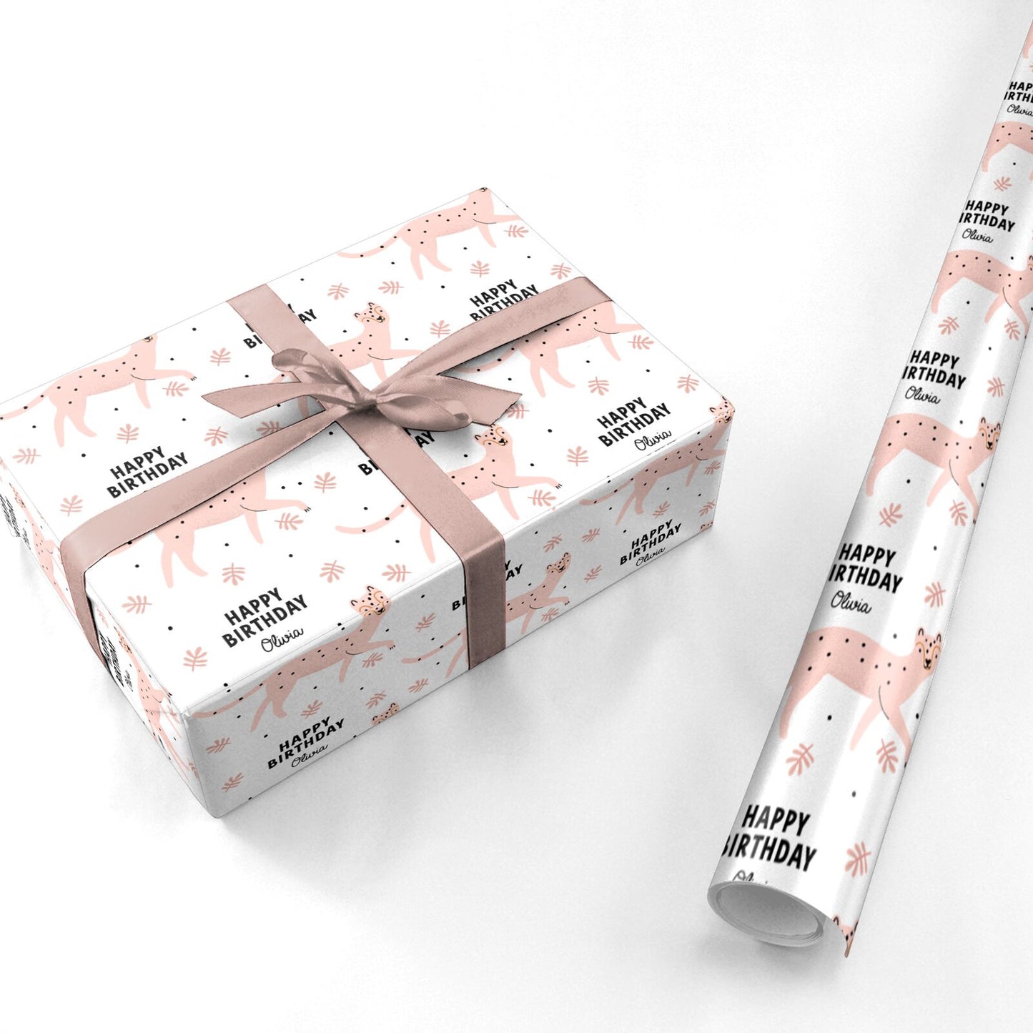 Pink Cheetah Birthday Personalised Wrapping Paper
