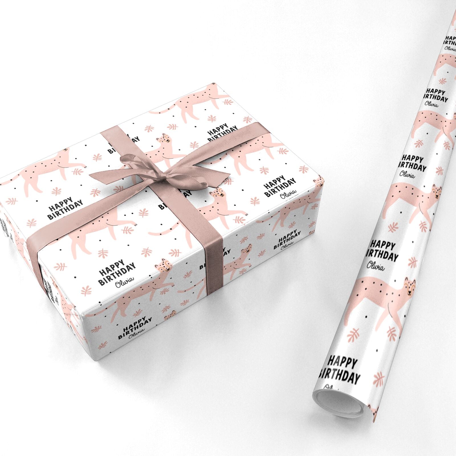 Pink Cheetah Birthday Personalised Wrapping Paper