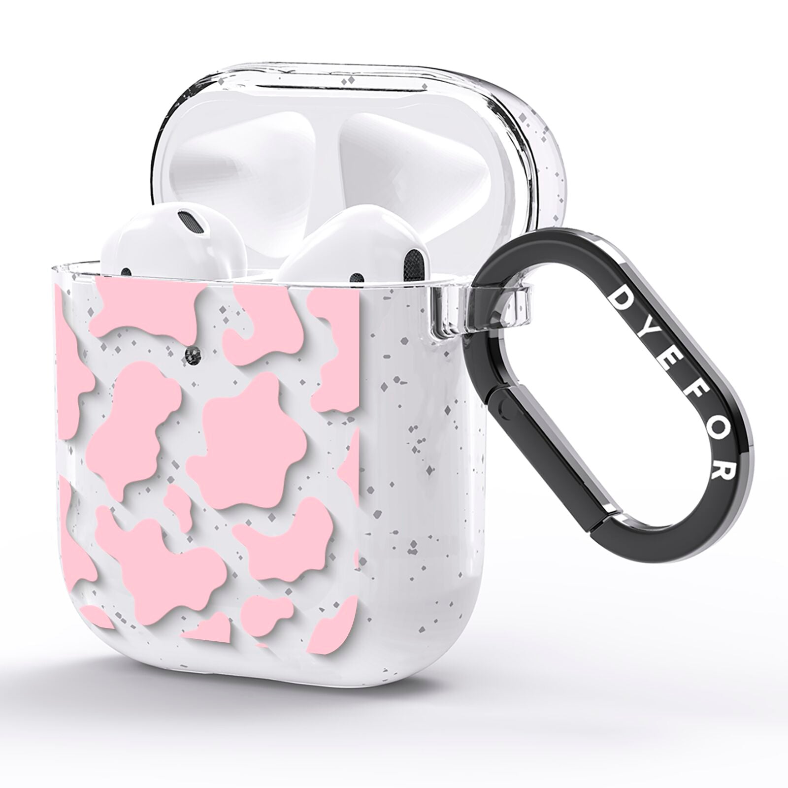 Pink Cow Print AirPods Glitter Case Side Image