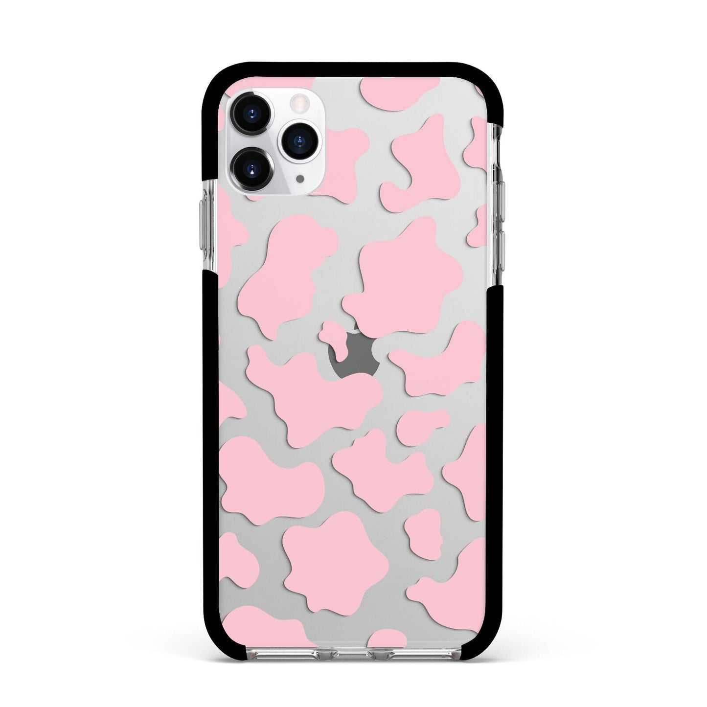 Pink Cow Print Apple iPhone 11 Pro Max in Silver with Black Impact Case