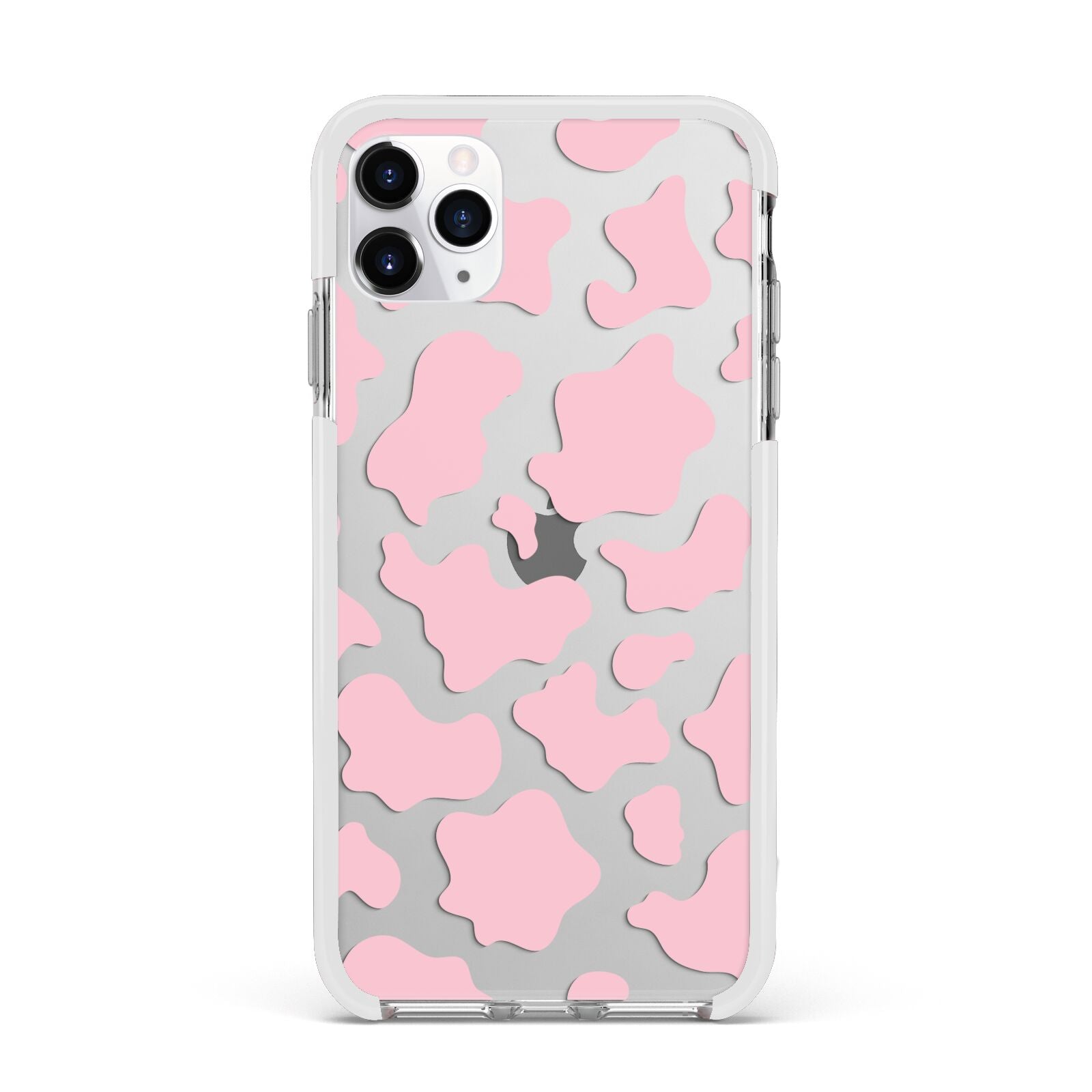 Pink Cow Print Apple iPhone 11 Pro Max in Silver with White Impact Case