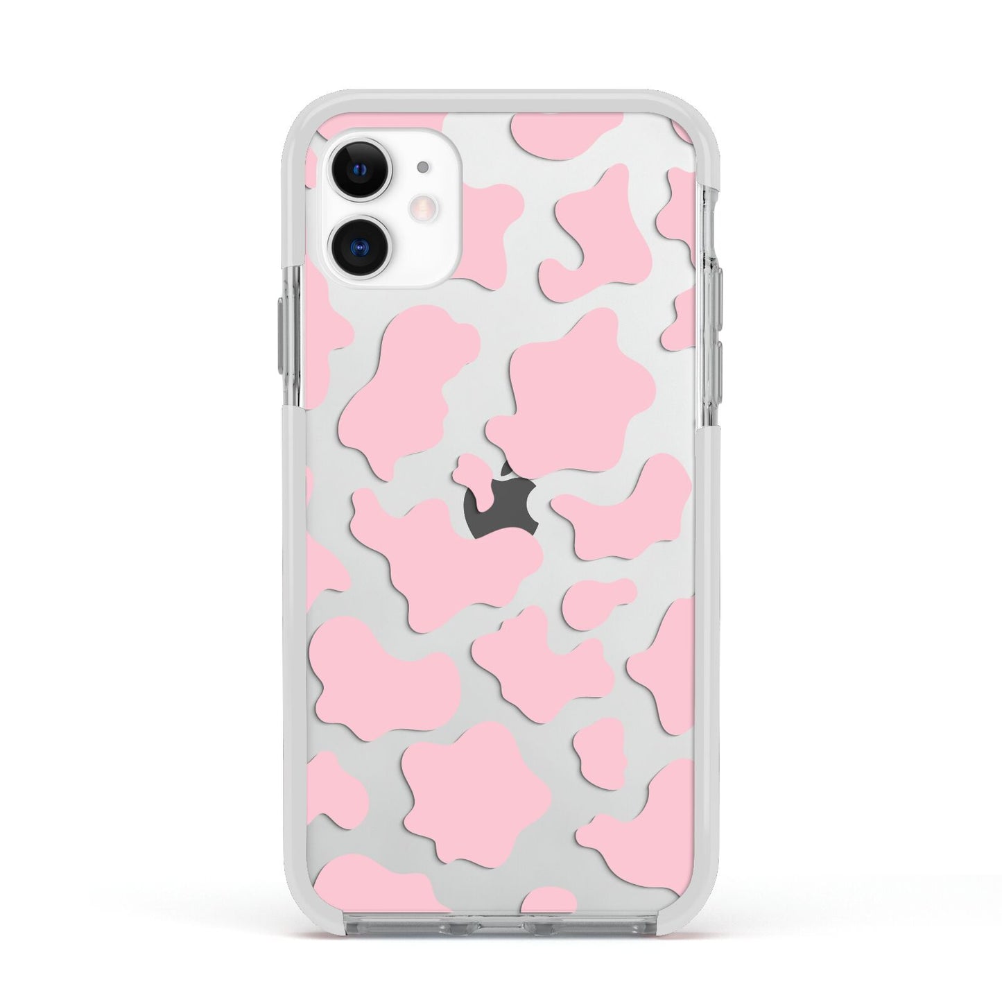 Pink Cow Print Apple iPhone 11 in White with White Impact Case
