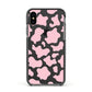 Pink Cow Print Apple iPhone Xs Impact Case Black Edge on Black Phone