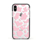 Pink Cow Print Apple iPhone Xs Impact Case Black Edge on Silver Phone