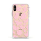 Pink Cow Print Apple iPhone Xs Impact Case White Edge on Gold Phone