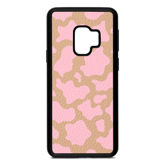 Pink Cow Print Nude Pebble Leather Samsung S9 Case