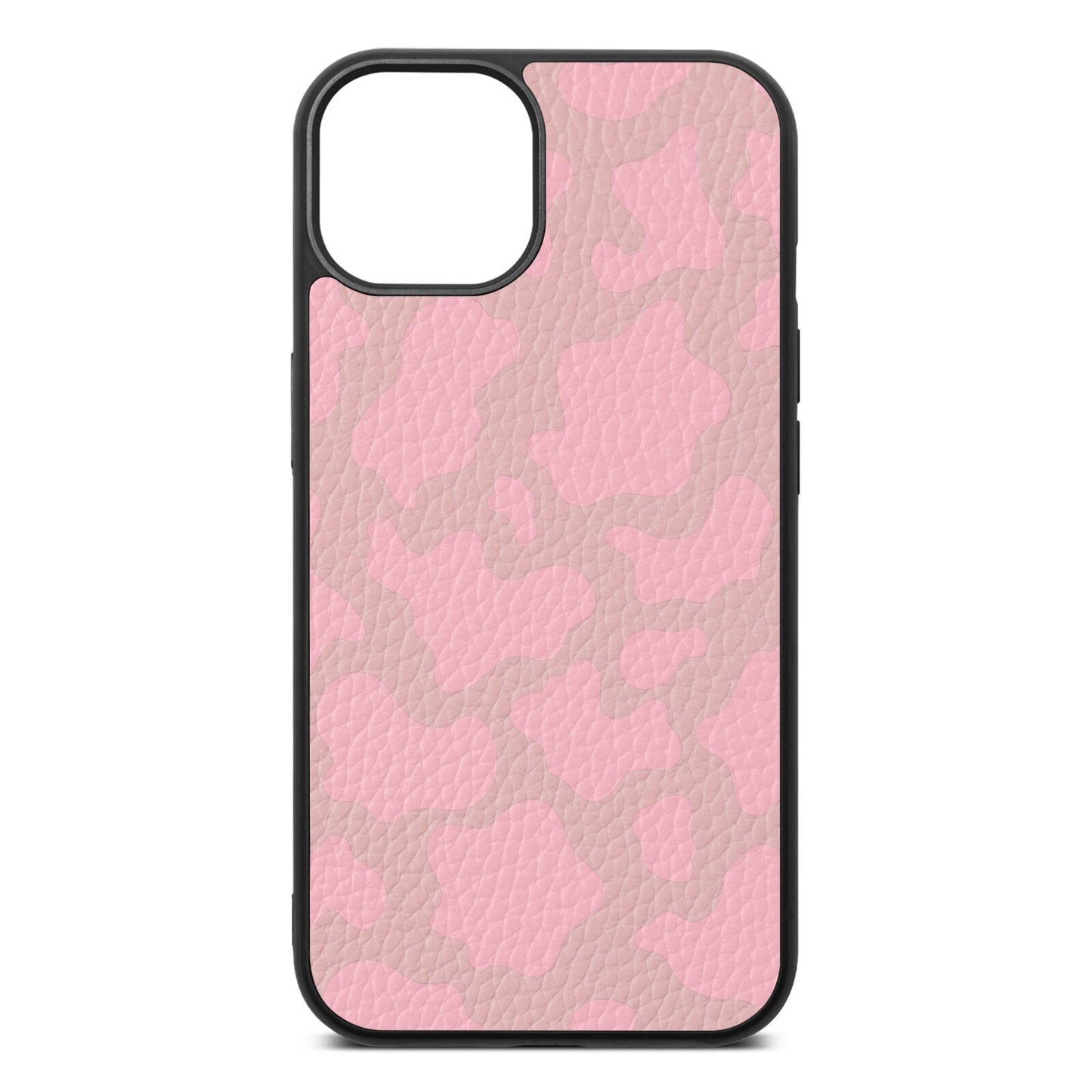 Pink Cow Print Pink Pebble Leather iPhone 13 Case