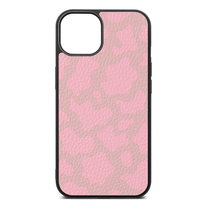 Pink Cow Print Pink Pebble Leather iPhone 13 Case