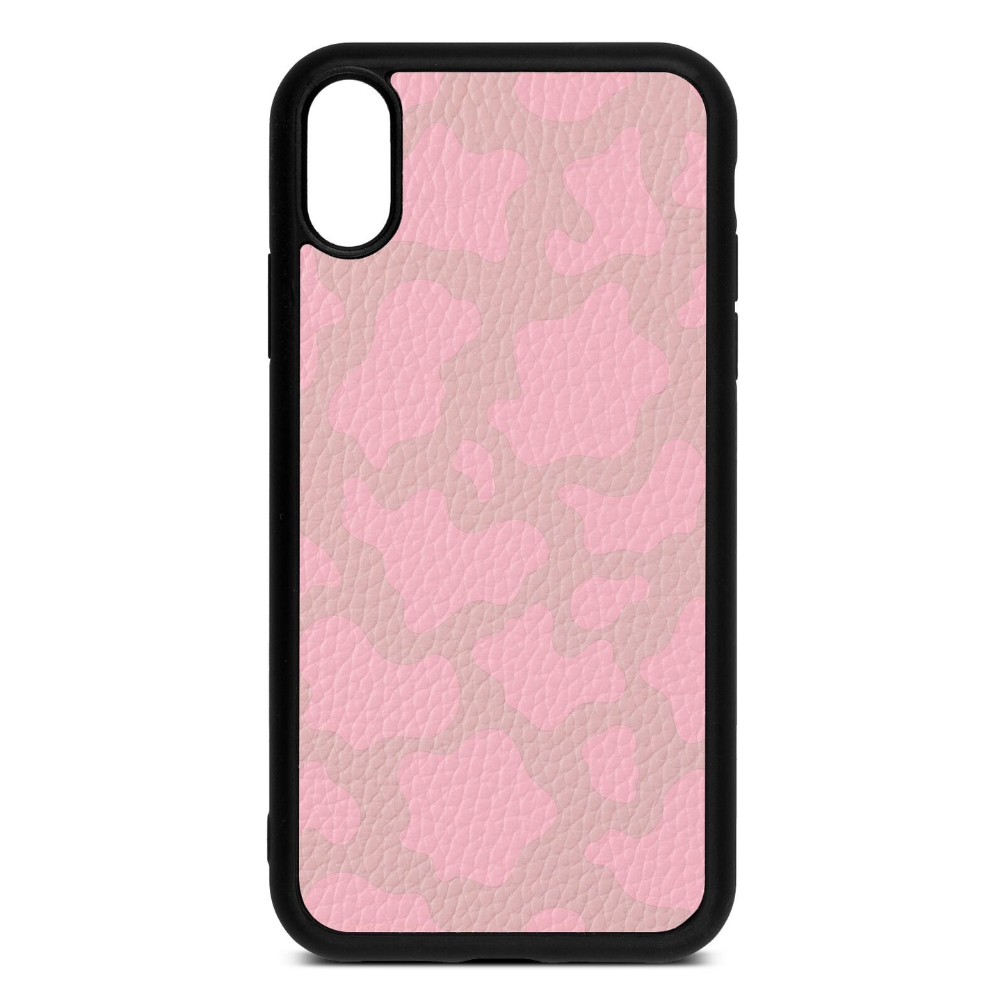 Pink Cow Print Pink Pebble Leather iPhone Xr Case