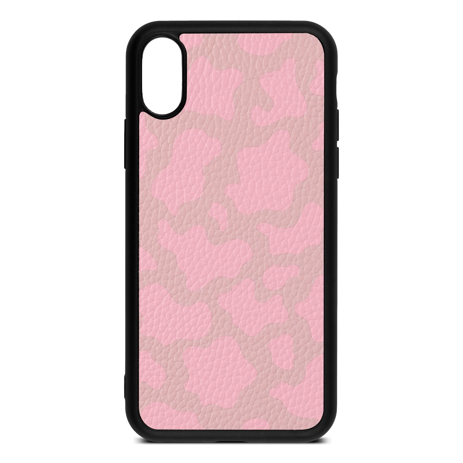 Pink Cow Print Pink Pebble Leather iPhone Xs Case