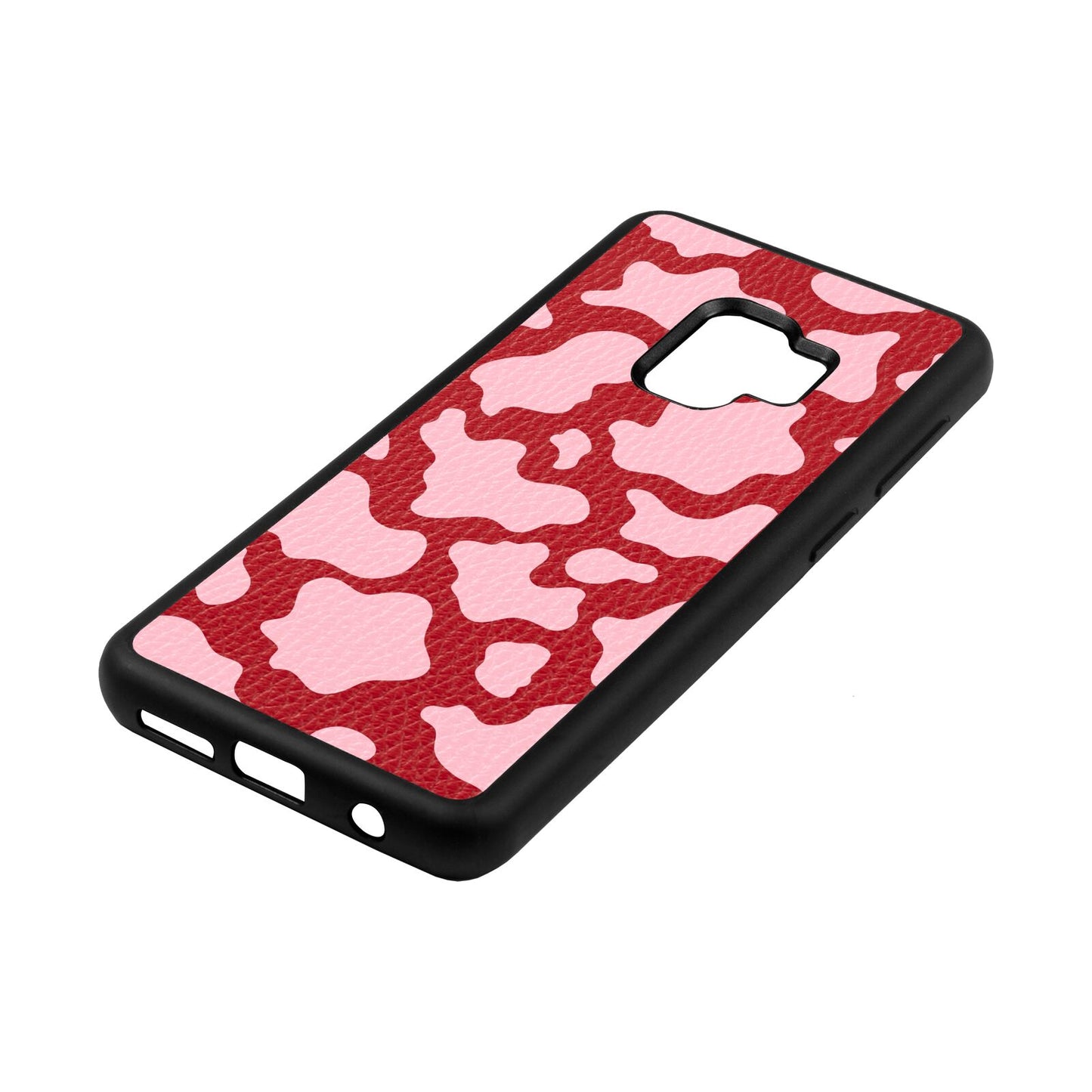 Pink Cow Print Red Pebble Leather Samsung S9 Case Side Angle