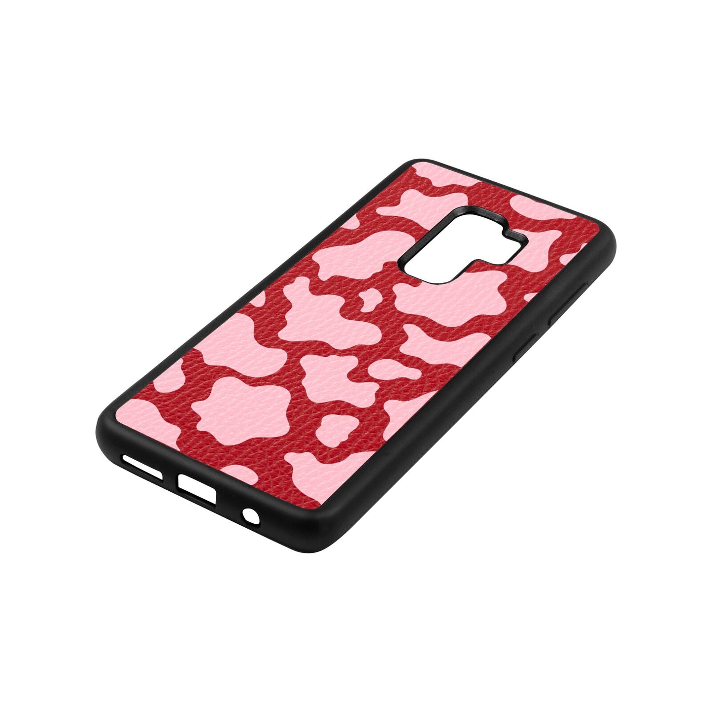 Pink Cow Print Red Pebble Leather Samsung S9 Plus Case Side Angle