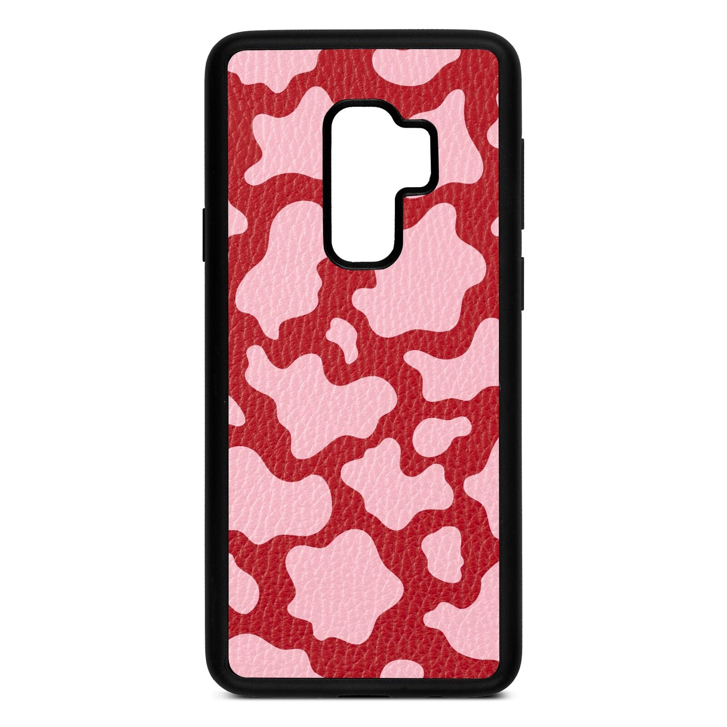 Pink Cow Print Red Pebble Leather Samsung S9 Plus Case