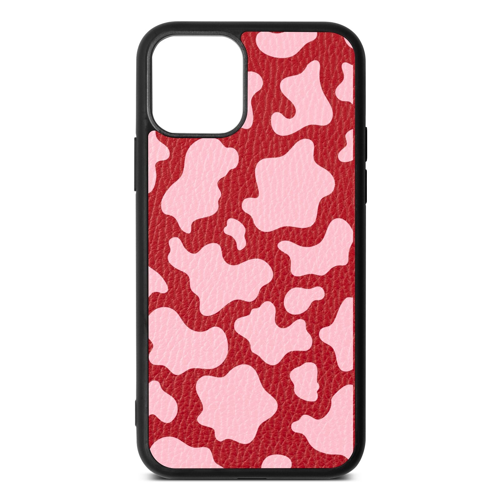 Pink Cow Print Red Pebble Leather iPhone 11 Case