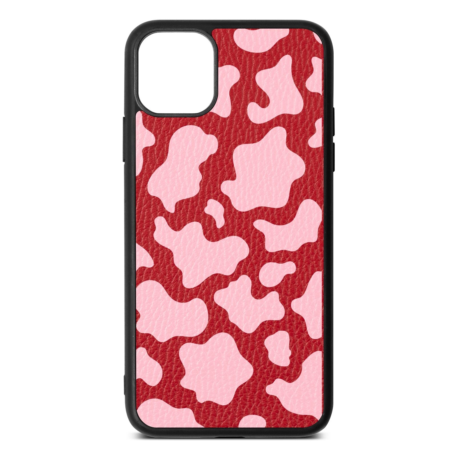 Pink Cow Print Red Pebble Leather iPhone 11 Pro Max Case