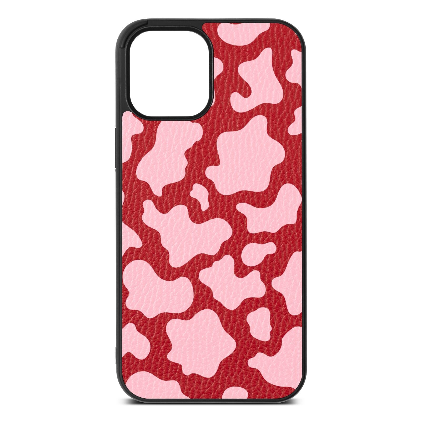 Pink Cow Print Red Pebble Leather iPhone 12 Pro Max Case