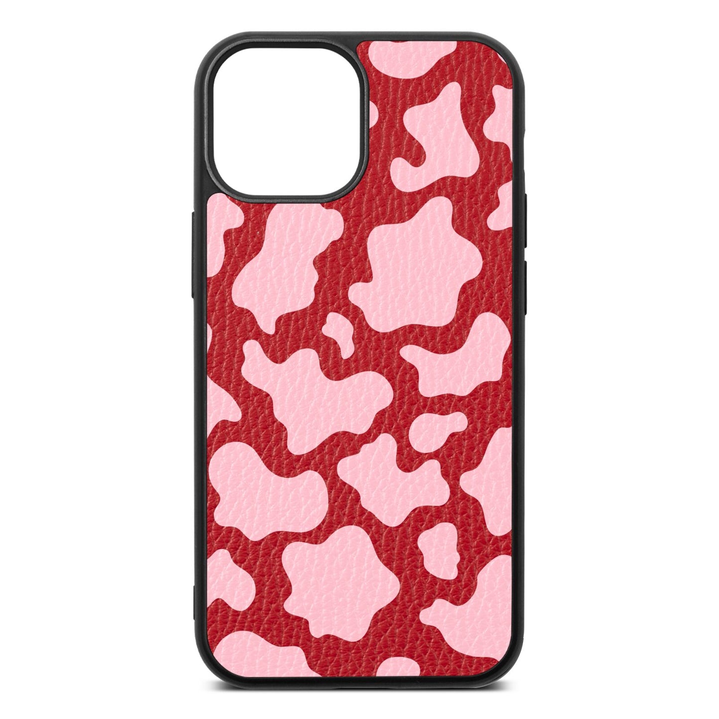 Pink Cow Print Red Pebble Leather iPhone 13 Mini Case