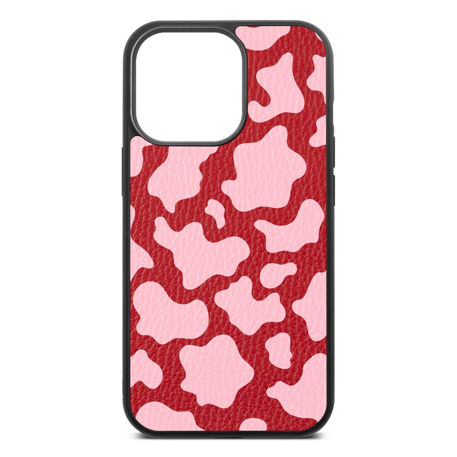 Pink Cow Print Red Pebble Leather iPhone 13 Pro Case