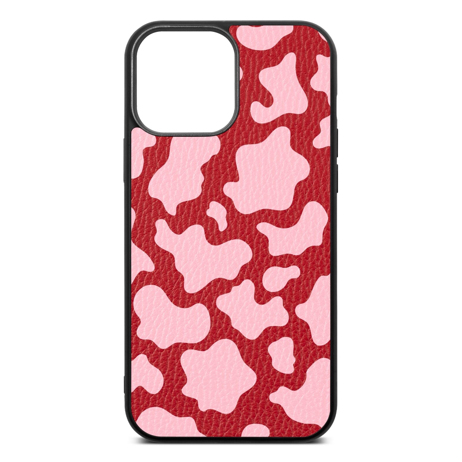 Pink Cow Print Red Pebble Leather iPhone 13 Pro Max Case
