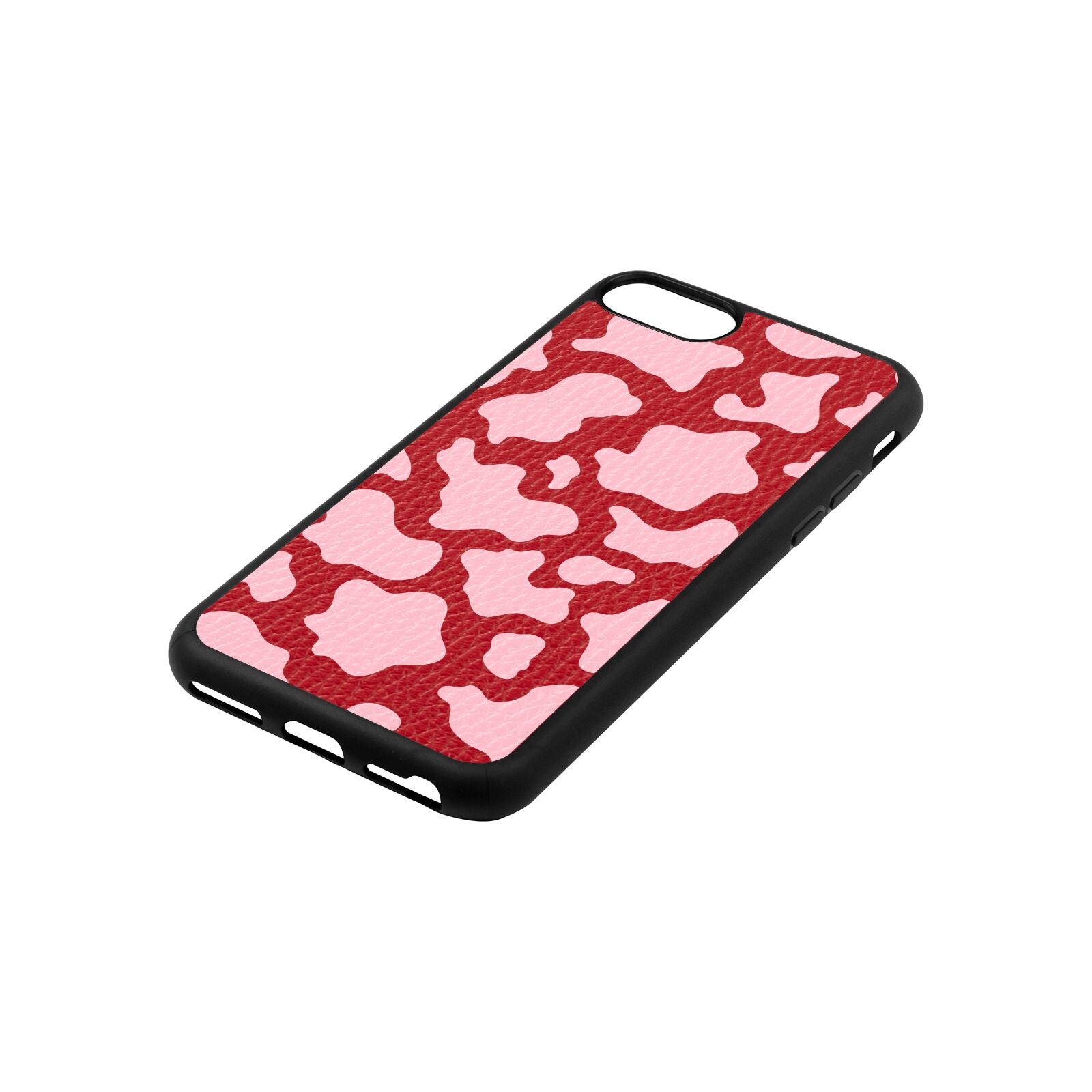 Pink Cow Print Red Pebble Leather iPhone 8 Case Side Angle